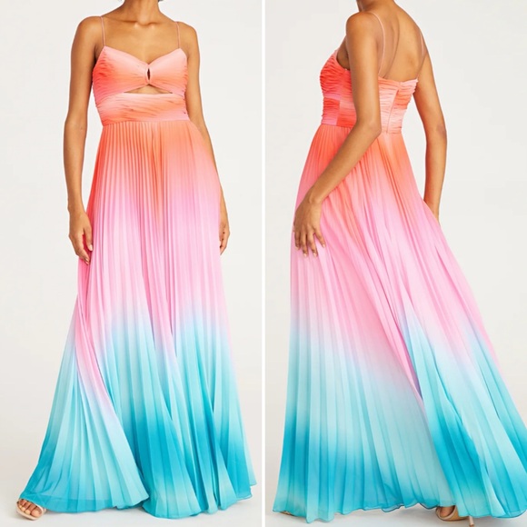 NWT | AMUR | Emmett Pleated Cut Out Maxi Dress in Ombré Sunset | Sz 6 - Picture 5 of 13